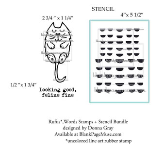 Rufus the Cat Looking Good Feline Fine Sentiment and Stencil Bundle designed by Donna Gray DGRuBn