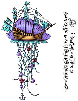 Jellyfish Dreams Set Steampunk Mech style art rubber stamp