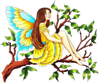 Dawn's Fairy Butterfly Wings Fairy sitting on a branch rubber stamp
