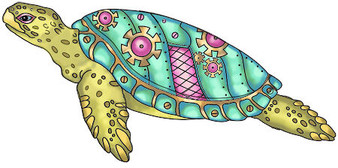Steampunk Baby Sea Turtle rubber stamp 