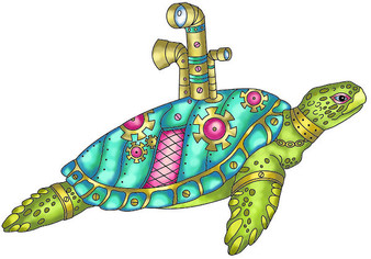 Steampunk Sea Turtle rubber stamp