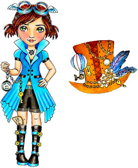 Woman in costume with Hat Steampunk Eyes rubber stamp Carmen Medlin Designs