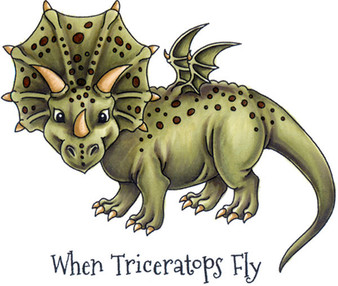 Triceratops with wings Miracles Happen rubber stamps Carmen Medlin Designs