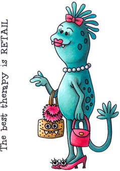 Retail Therapy Curiosity Creature in Heels ready to shop rubber stamp Carmen Medlin Designs