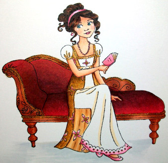 Regency Era Costumed Woman seated rubber stamp