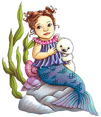 Water Babies Merchild sitting on rock rubber stamp