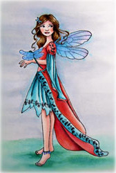 Dances with Dragonflies woman with winged dress rubber stamp
