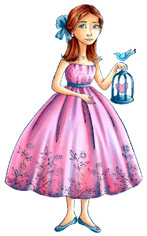 Her Caged Heart Woman holding a cage with a heart rubber stamp