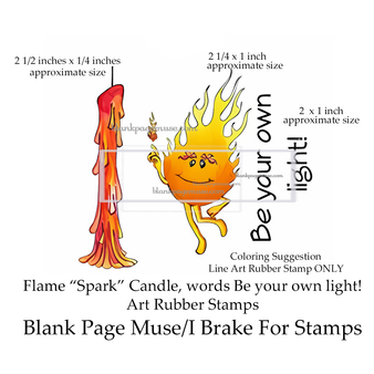 color illustration of spark, candle and word be your own light rubber stamps