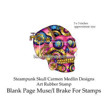 Steampunk Skull rubber stamp Carmen Medlin Designs IBFSCM001-2