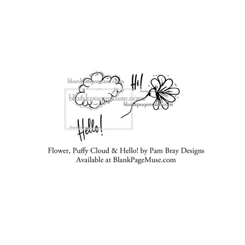 Hello Puffy Cloud, Doodle Flower, Hi Greetings Art Rubber Stamps by Pam Bray Designs Pb009-01