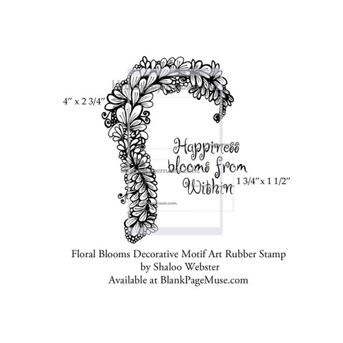 Happiness Blooms from Within words and Henna Floral Motif Decorative Art Rubber Stamp designed by Shaloo Webster SWBloom