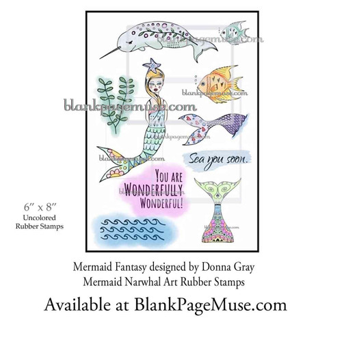 Mermaid Fantasy Narwhal Art Rubber Stamps designed by Donna Gray BPMDGMermaid