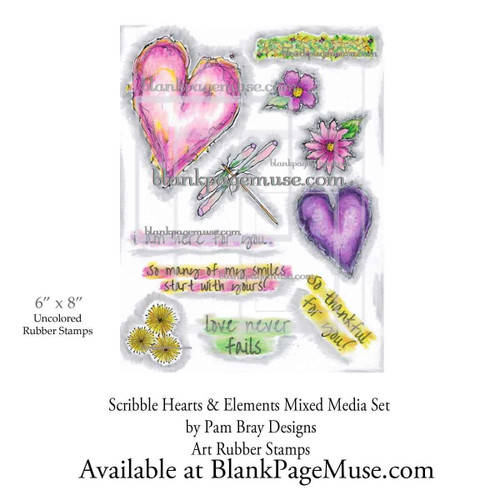 Scribble Hearts and Elements Mixed Media Set Art Rubber Stamps by Pam Bray Designs BPMPBscribblehearts