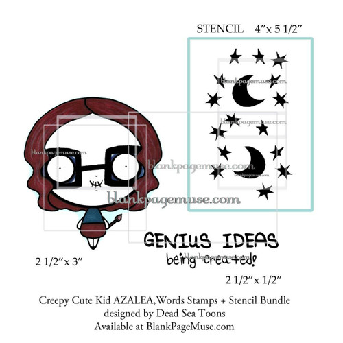 Azalea Creepy Cute Kid Genius words Stamps, Stars Moon Stencil Bundle DSTAzBn