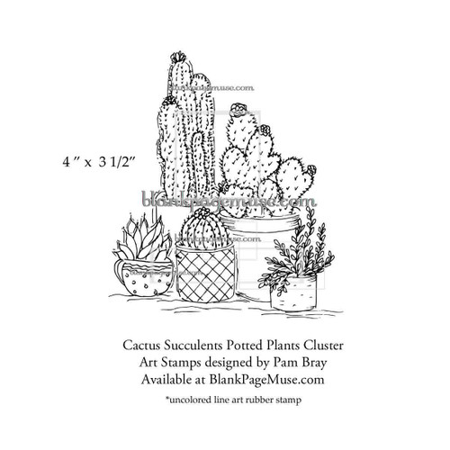Southwest Cactus Succulents Potted Cluster Art Rubber Stamps designed Pam Bray Designs PBClus
