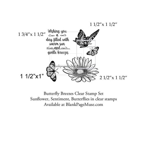 Butterfly Breezes CLEAR Stamp Set Butterflies Sunflower Wishing Sentiment BPMclBrz