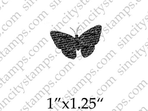 Butterfly Mini Silhouette Script Art Rubber Stamp