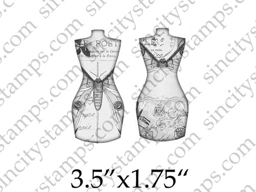 Mannequin Dress Form Post Butterfly Tags Art Rubber Stamp Set