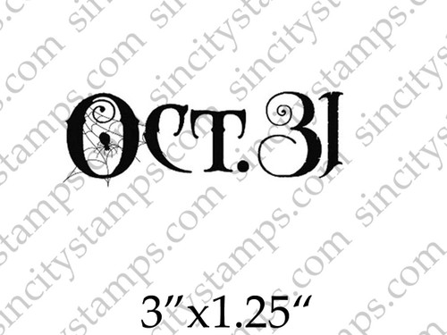 Oct 31 Halloween Word Art Rubber Stamp