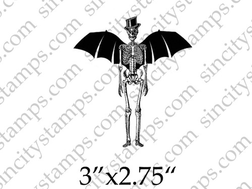 Skeleton with Top Hat and Batwings Halloween Art Stamp