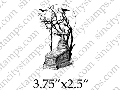 Cemetery Crypt Cross Halloween Rubber Stamp