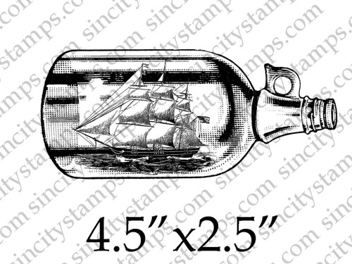Ship in a Bottle Art Rubber Stamp