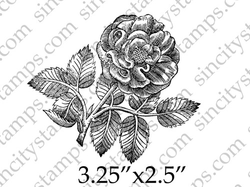 Rose Flower with Leaves Art Rubber Stamp by Terri Sproul SC33-5