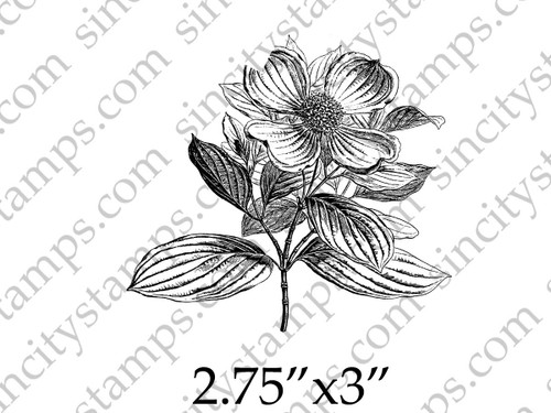 Dogwood Flower on Stem Art Rubber Stamp by Terri Sproul SC0033-10
