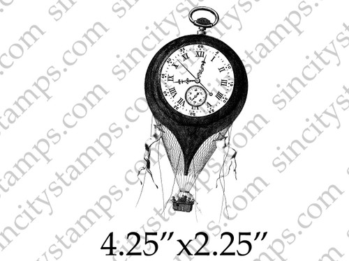 Pocket Watch Hot Air Balloon Steampunk Art Rubber Stamp SC0036-02