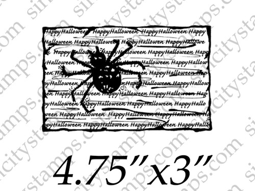 Spider on Happy Halloween Words Background Rubber Stamp SC38-05 by Pam Bray Designs