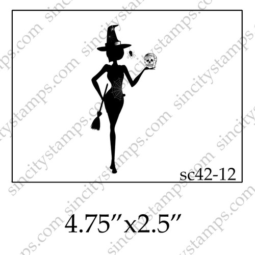 Witch Silhouette Halloween Rubber Stamp SC42-12