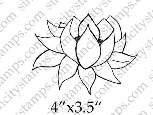 Lotus Line Drawing Flower Art Rubber Stamp by Daniella Hayes
