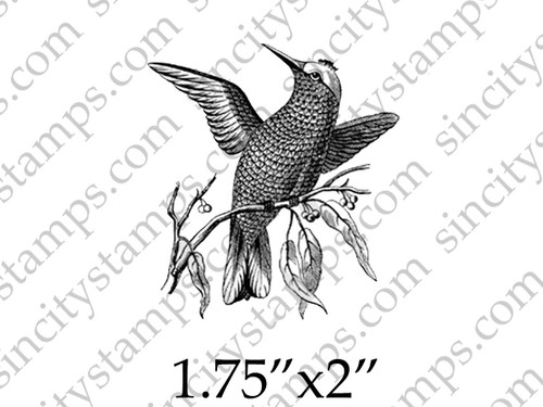 Hummingbird on Branch Art Rubber Stamp SC87-12