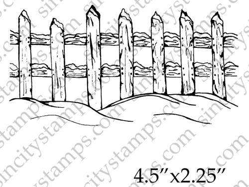 Winter Snowscape Wood Fence Border Rubber Art Stamp Pam Bray Designs SC48-2