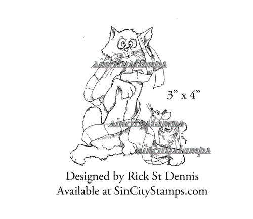 KATZ Cat with Toilet Paper Streamer and Mouse by Rick St Dennis SCSRSD0002-01 KATZ Cat with Toilet Paper Streamer and Mouse by Rick St Dennis SCSRSD0002-01