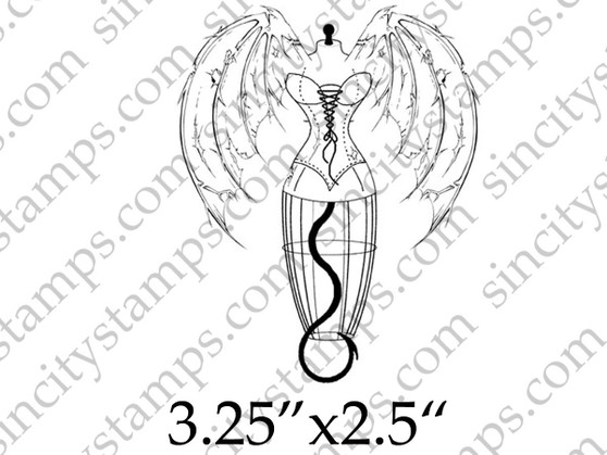 Wire Dress Form with Tattered Wings Halloween Rubber Stamp