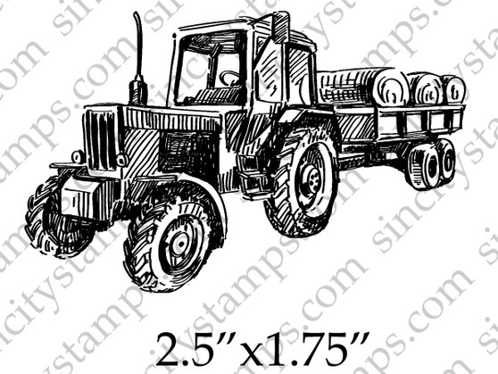Farm Tractor and Trailer Vehicle Rubber Stamp SC104-1