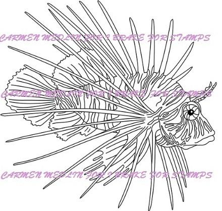 Lion Fish art rubber stamp