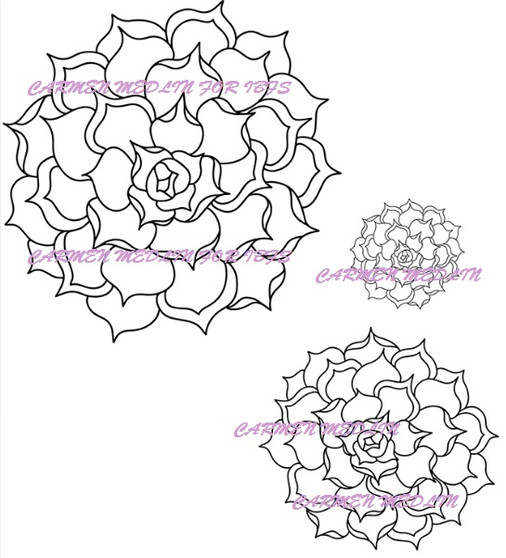 Echeveria Succulent Outline Set art rubber stamp