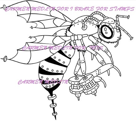Steampunk Bee Ware rubber stamp