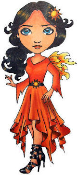 Fire themed costumed Woman rubber stamp Sunny Eyes Carmen Medlin Designs