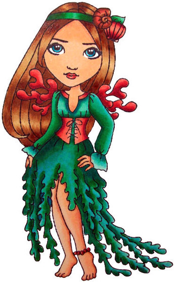 Water theme Costumed Woman Rubber Stamp Sea Cliff Eyes Carmen Medlin Designs