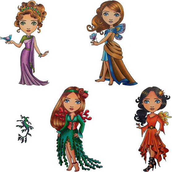 Set of Women in themed costumes, Water, Fire, Butterfly, Bird  Eyes of Dreams Collection Rubber Stamps Carmen Medlin Designs