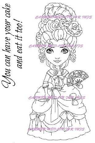 Woman in fancy Queen gown Bonjour Eyes Set rubber stamp Carmen Medlin Designs