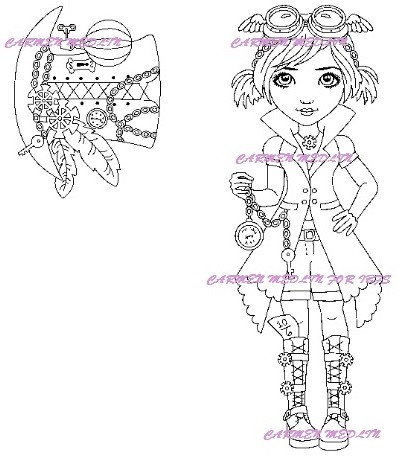 Woman in costume with Hat Steampunk Eyes rubber stamp Carmen Medlin Designs
