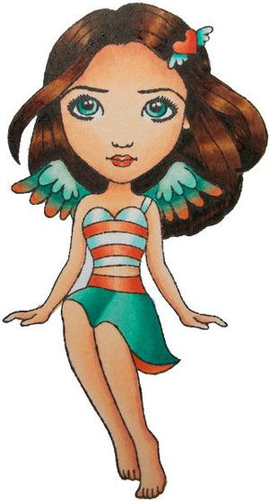Woman with wings Summer beach dress Come Hither Eyes rubber stamp Carmen Medlin Designs
