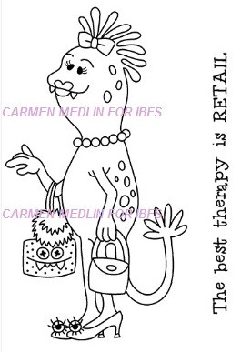 Retail Therapy Curiosity Creature in Heels ready to shop rubber stamp Carmen Medlin Designs