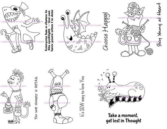 Shark & Fanciful Creatures With Word Sentiments Curiosities Set 4 Carmen Medlin Designs