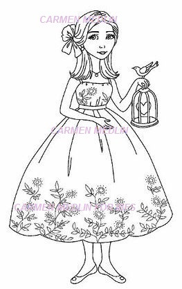 Her Caged Heart Woman holding a cage with a heart rubber stamp